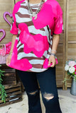 XCH15809 Zebra printed short sleeve women fuchsia tops