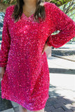 XCH15620 Fuchsia long sleeve w/sequin women dresses