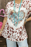 DLH12594 heart&brown leopard printed short sleeve women top