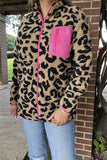 BQ15489 Black/beige leopard w/front pockets&fuchsia zipper long sleeve women coats/jackets wholesale