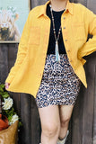 XCH15255 Yellow solid color w/front pockets w/buttons long sleeve women shirt