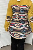 GJQ11338 Yellow & Aztec multi color printed long sleeve women top w/front pocket(FS10)