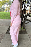 DLH15631 "CHRISTMAS"red words&tree printed long sleeve tops&pant women pink pajamas sets