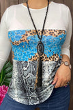 GJQ8182 Snake skin/leopard turquoise rock printed women tops with 3/4 sleeve