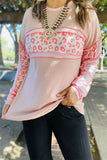 GJQ14074 Red leopard outside sewing long sleeve women pink tops