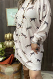 GJQ15670 Cheetah printed knitted sweater long sleeve women dress w/side pockets