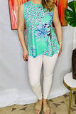 XCH15946 Floral&graphic multi color printed sleeveless women mint tops