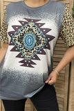 XCH14062 Aztec rhinestone graphic leopard printed short sleeve women tops