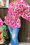 GJQ15750 Pink/fuchsia Leopard multi color printed 3/4 bell sleeve women tops