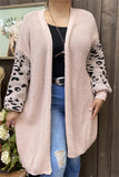 MY15300 Light pink knitted long sleeve/tighten cuff leopard printed wholesale women Sweater/cardigan