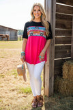 Western aztec & bull & fuchsia & black women's boutique top GJQ11072 (ES12)