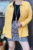 XCH15255 Yellow solid color w/front pockets w/buttons long sleeve women shirt