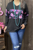 BQ15683 Floral multi color printed black solid color knitted fabric long sleeve women tops