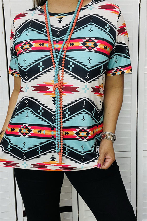 XCH15267 Mom and me Aztec multi printed short sleeve women tops wholesale (ES1)