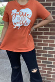 DLH9955 Orange "Gobble till you wobble" words printed short sleeve women t-shirt HS3