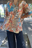 XCH15732 Paisley&leopard multi color printed short sleeve women blouse