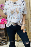 XCH14648 "A COWBOY" heart & arrow leopard printed short sleeve women top