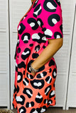 XCH14267 Colorful leopard prints short sleeve women dress w/side pockets (AS7)