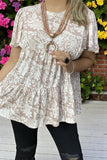 Shop western boutique clothing Khaki floral printed loose style women tops GJQ15595-1