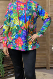 XCH15694 Multi color floral printed long sleeve women tops