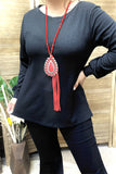 BQ15722-1 Wholesale Black long sleeve w/tighten cuff women tops