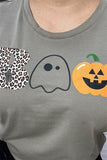 DLH9479 BOO Halloween printed short sleeve gray women t-shirt HS2