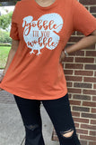 DLH9955 Orange "Gobble till you wobble" words printed short sleeve women t-shirt HS3