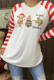 DLH8412  Perfect Christmas red striped long sleeve printed women t-shirt IS8