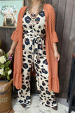 GJQ19392 Small dots w/ruffle 3/4 sleeve&bottom mesh fabric coral color women cardigan