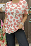 BQ12656 Pink heart printed short sleeve women top