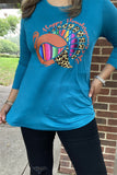 DLH8330 Wholesale Happy Thanksgiving y'all serape/leopard printed turkey 3/4 sleeve women teal TOP( HS2)