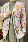 MY15297 Floral printed long sleeve/tighten cuff with buttons women sweater/cardigan with solid cuff