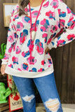 GJQ15599 Colorful leopard printed long sleeve women beige tops w/solid color cuff&bottom band