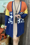 YMY15482 Navy/yellow/brown block w/leopard printed with side pockets women cardigan