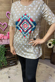 DLH12321 Beige star & Aztec multi color printed women t-shirt  (DS10)