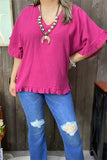 GJQ15661 Plum Bell w/ruffle short sleeve  loose women blouse