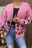 MY15400 Black&White leopard printed pink solid color long sleeve w/tighten cuff women sweater/cardigan