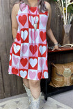 BQ14560 Pink/White/Red hearts printed sleeveless women dress w/side pockets