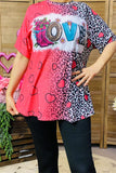 XCH14525 Western LOVE hearts &leopard multi color printed short sleeve women top