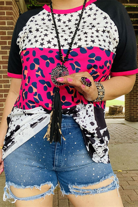 Women t-shirt wholesale Star & Leopard & Cow printed short sleeves tops XCH14275 (FS9)