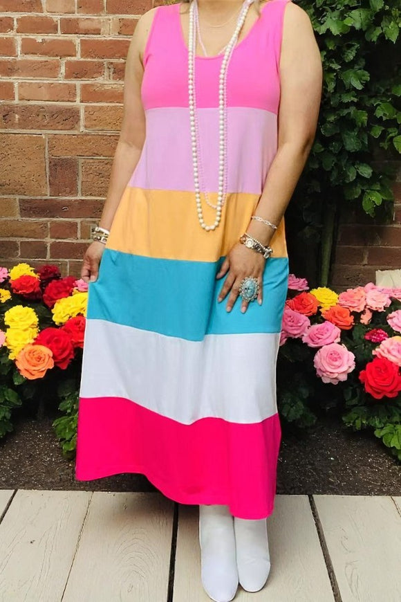 Shop summer color block sleeveless women dress w/side pockets XCH15894