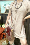 XCH15454 Tan solid color short sleeve/ fold trim women dress