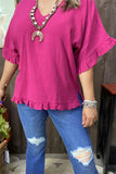 GJQ15661 Plum Bell w/ruffle short sleeve  loose women blouse