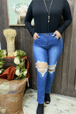 S004 Big hole on the knee blue fashion style women tighten jean pants