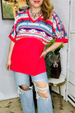 GJQ9673-1 Bull/Aztec&block fuchsia solid color printed short sleeve women top