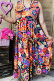 XCH15848 Paisley&floral graphic multi color printed sleeveless  women dress