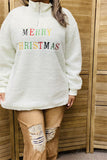 BQ15440 "MERRY CHRISTMAS"words embroidery white polyester fur w/zipper long sleeve women top