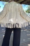 XCH15455 Suede fabric long sleeve w/fringe&tassel w/turquoise button women beige jackets/coats