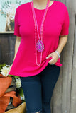 GJQ15567 Fuchsia solid color short sleeve women tops