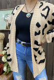 MY15287 Black leopard printed beige color long sleeve/tighten cuff knitted fabric women sweater/cardigan